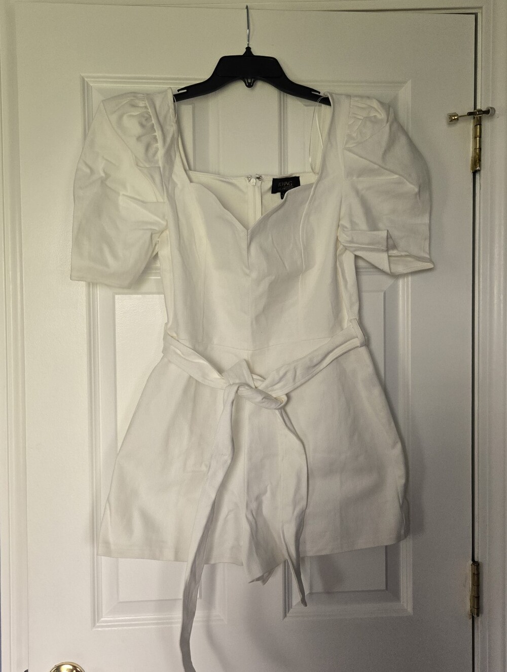 Flying Tomato White Sweetheart Neck Tie-Waist Romper